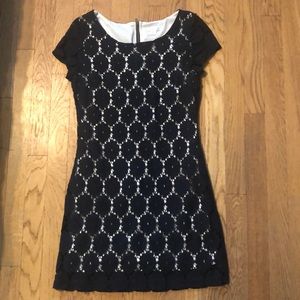 black lace dress with tan underlining